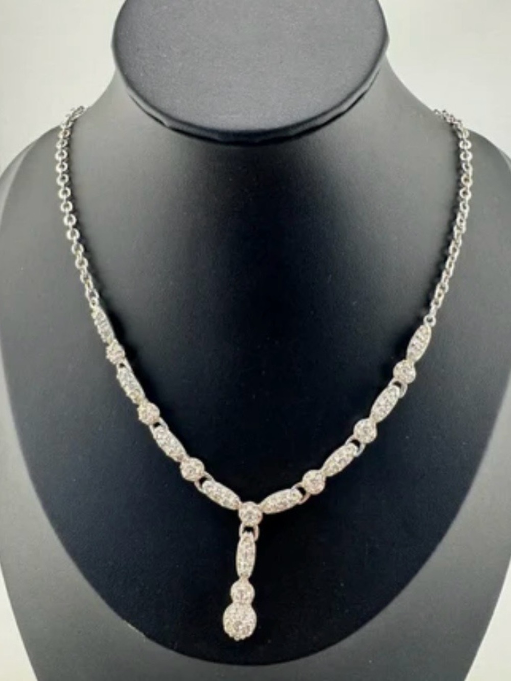 Swarovski Emma Y-Necklace Silver Tone Clear Pave Crystal Drop Pendant Chain